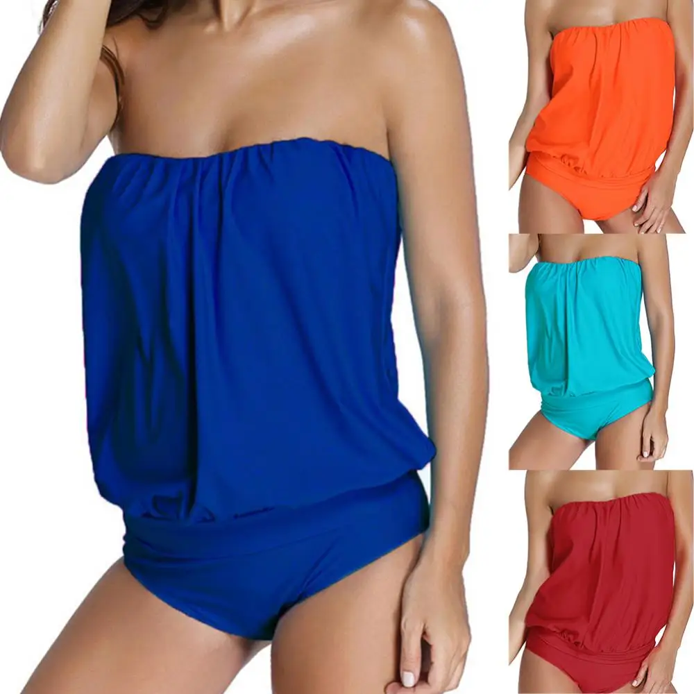 

Women Solid Color Backless Strapless Beach One-Piece Swimsuit Swimwear Beachwear Beach Wear Female bathing suit women