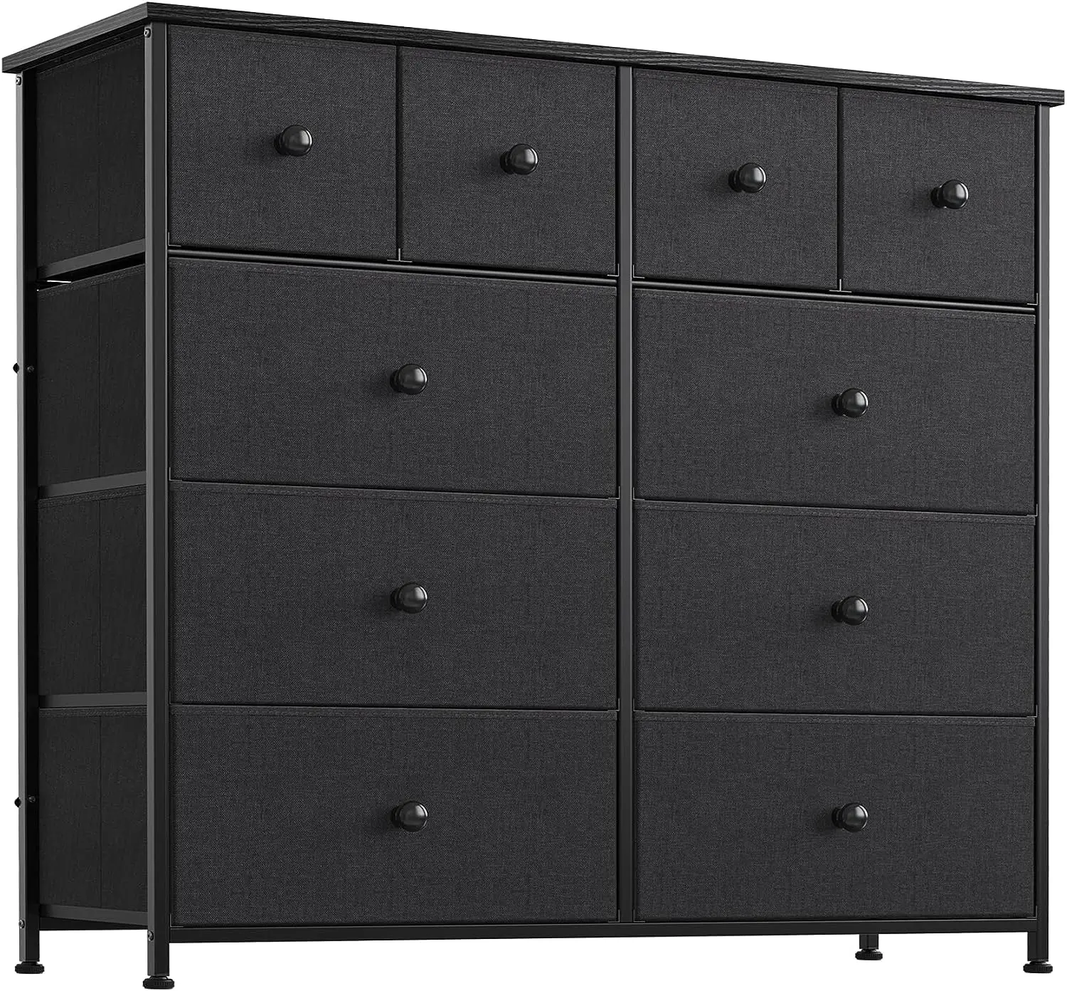 

Drawer Dresser for Bedroom Fabric Storage Tower Wide Black Dresser with Wood Top Sturdy Steel Frame Storage Organizer Unit for L