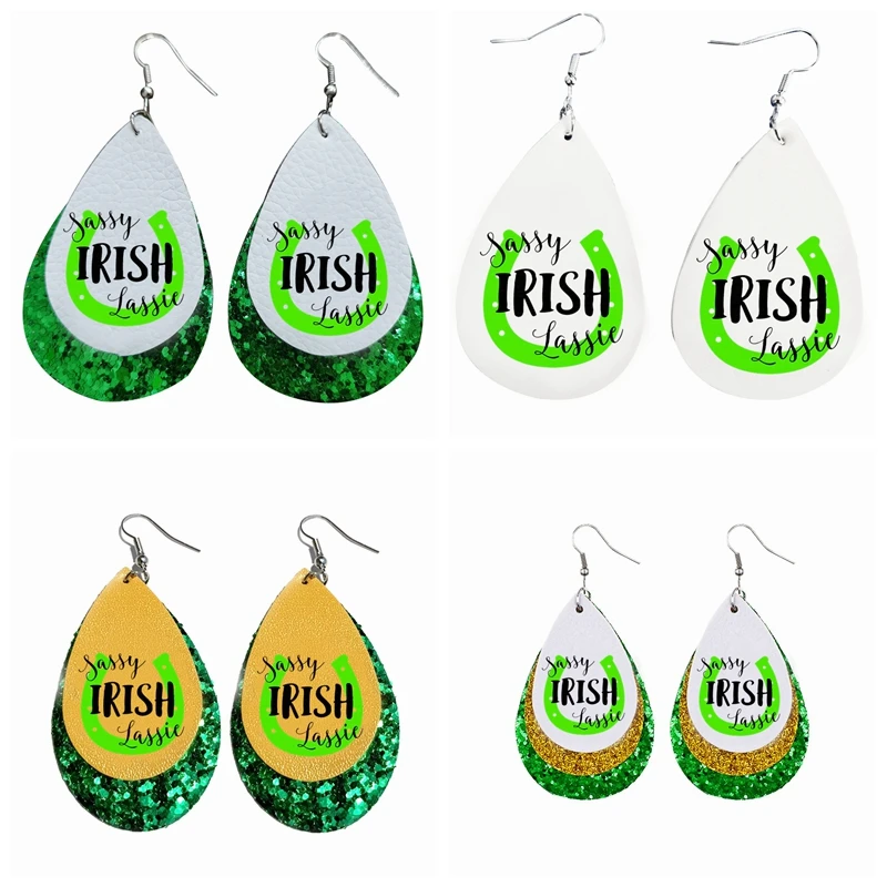 

Green Shamrock St Patricks Day Faux Leather Earrings Faux Leather Stock for 2022 New Gift For Her Mom