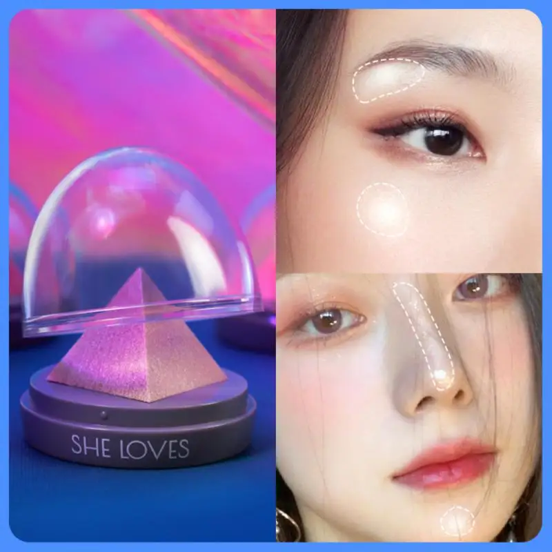 

4 Colors Glow Highlight Pyramid Eye Shadow Bright Makeup 3D Shimmer Highlighter High Gloss Cosmetic Powder Face Brighten Skin