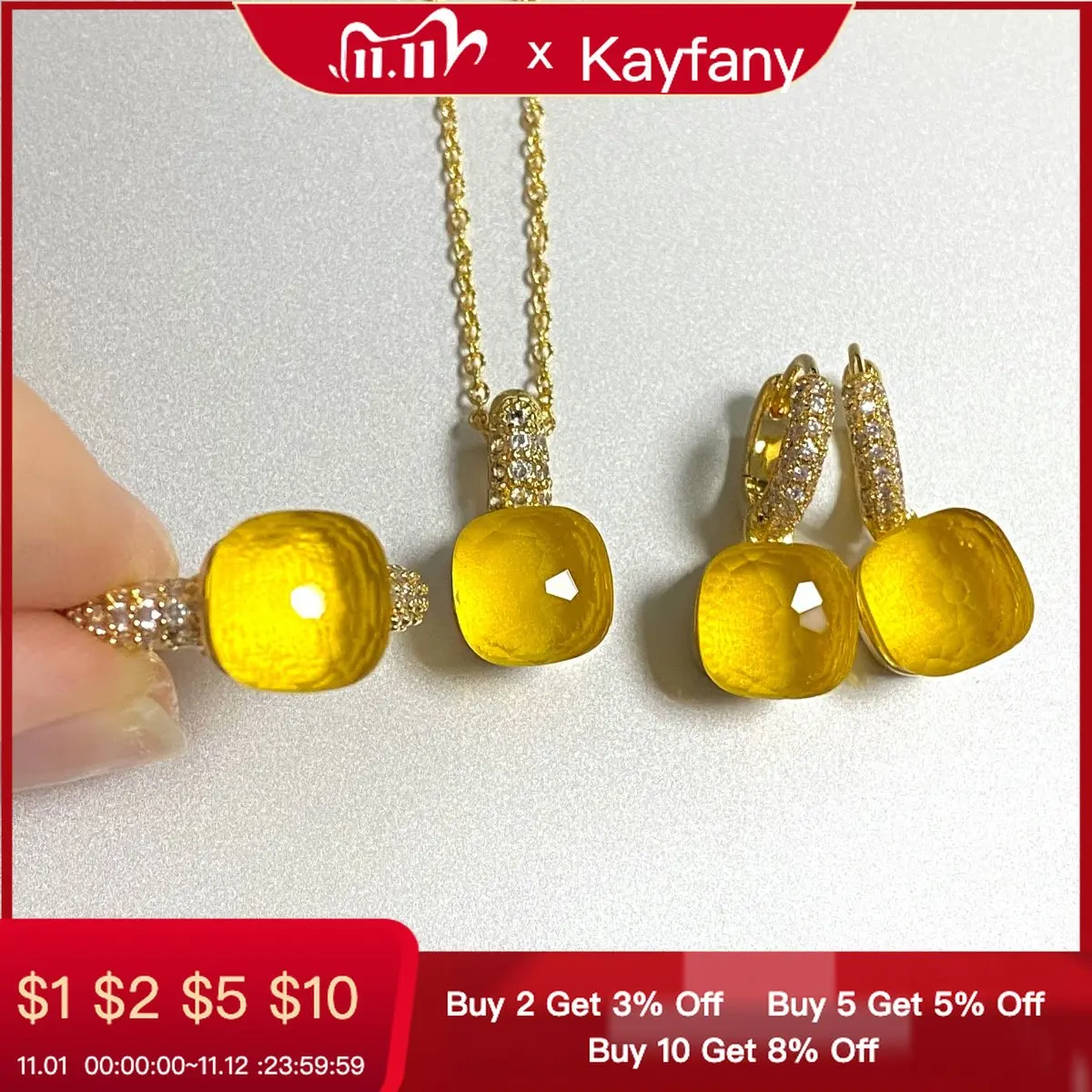 

3Pcs/Set Women Ring Earrings Necklace Jewelry Set Inlay Zircon 30Colors Crystal Jewelry Set Gold Plated Fashion Jewelry Gift