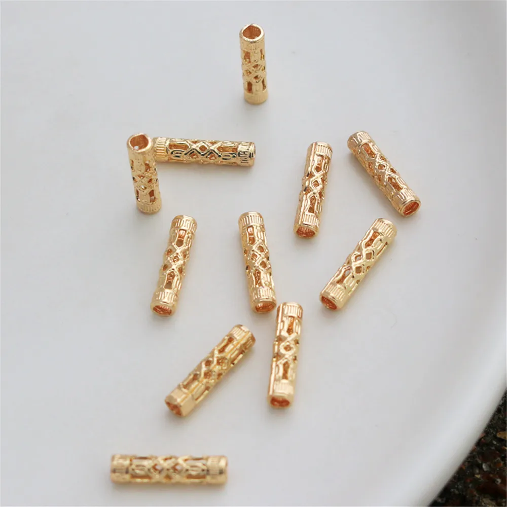

14K Gold Plated Copper Beads Hollow Flower Pillar Shaped Spacer Beads for DIY Jewelry Making Components Bracelets Accessories