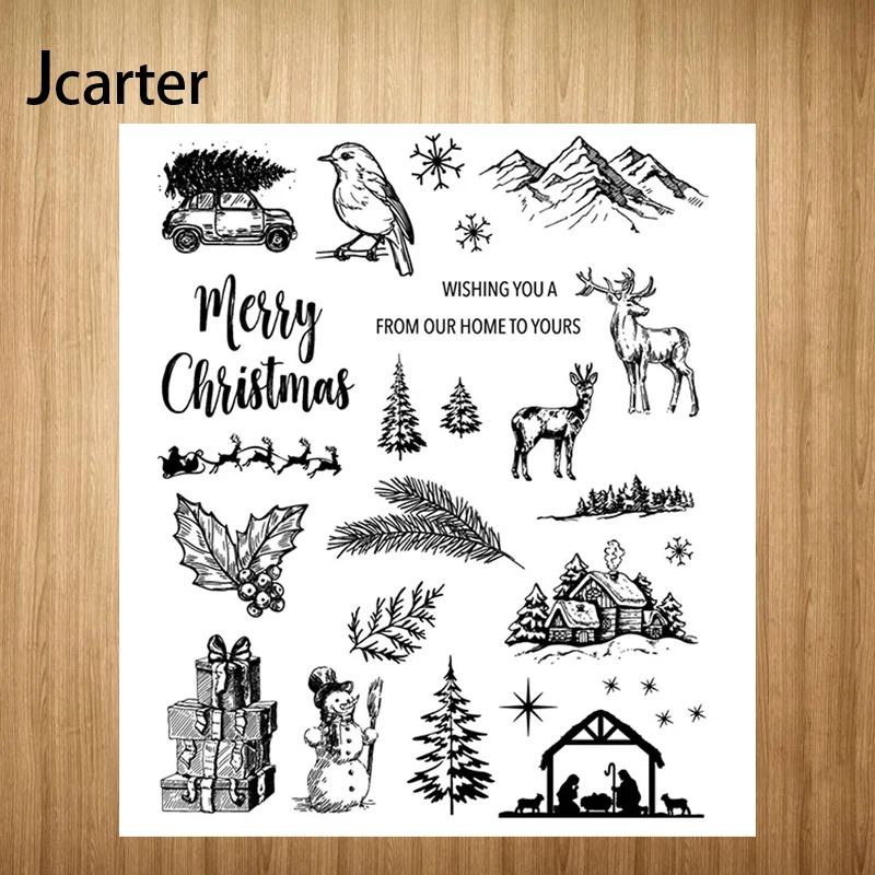 

Merry Christmas Gift Box House Rubber Stamps Craft for Scrapbooking Silicone Seals Album Embossing Folder Template Mold Decor