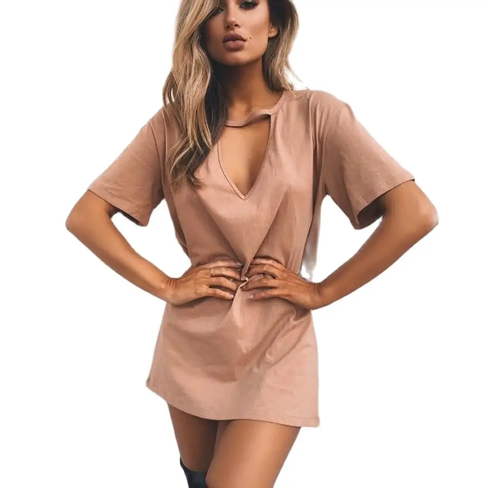 

Summer Explosions In Europe And America Sexy Deep V-neck Short-Sleeved Loose Casual Dress