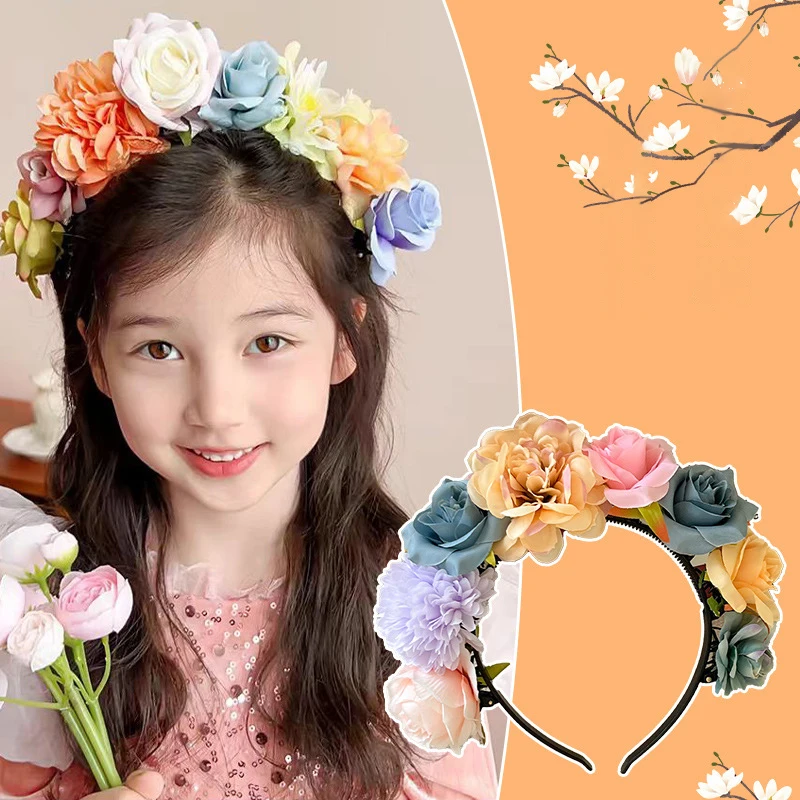 Красочная цветочная гирлянда милый обруч для волос украшения детская повязка на