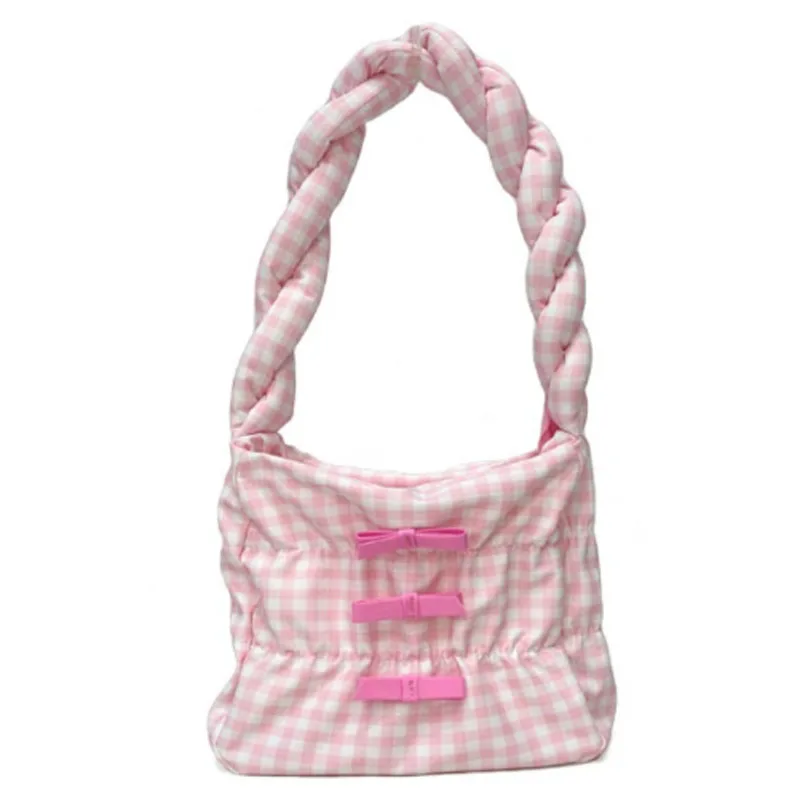

Ручная плетеная Сумка для подмышек, женская сумка в клетку, новинка 2023, вместительная сумка через плечо с бантом