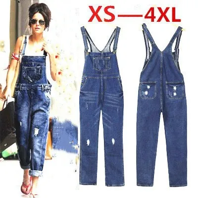 

4XL Women Denim Jumpsuit Gothic Ripped Loose Streetwear One-piece Suspenders Workwear Frayed Full-length Vintage Jeans Overalls