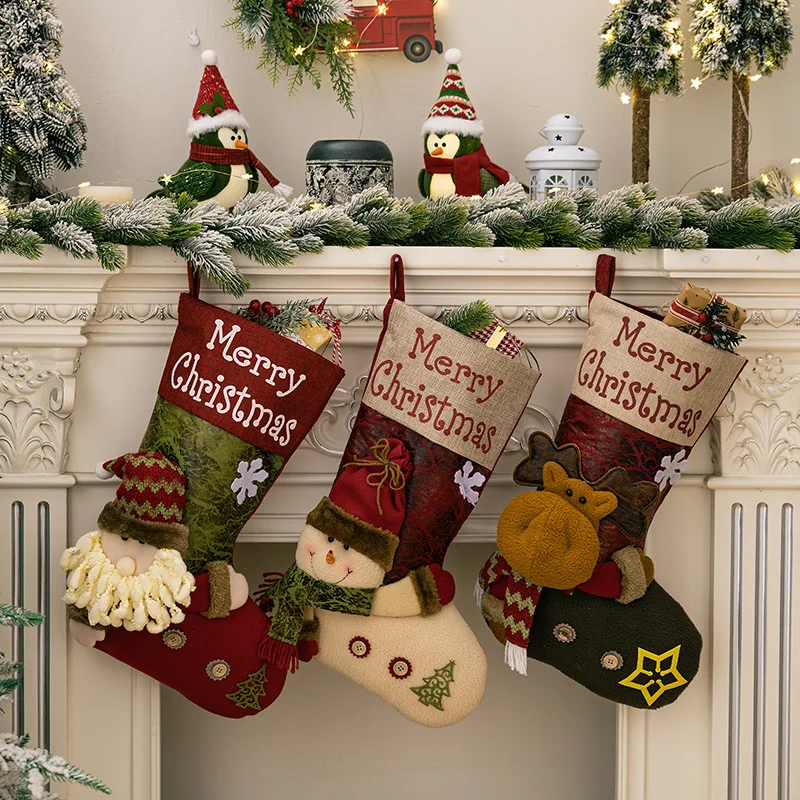 

Christmas Decorations High-Grade Leather Christmas Stockings Imitation Bark Snowflake Christmas Stockings Three-Dimensional