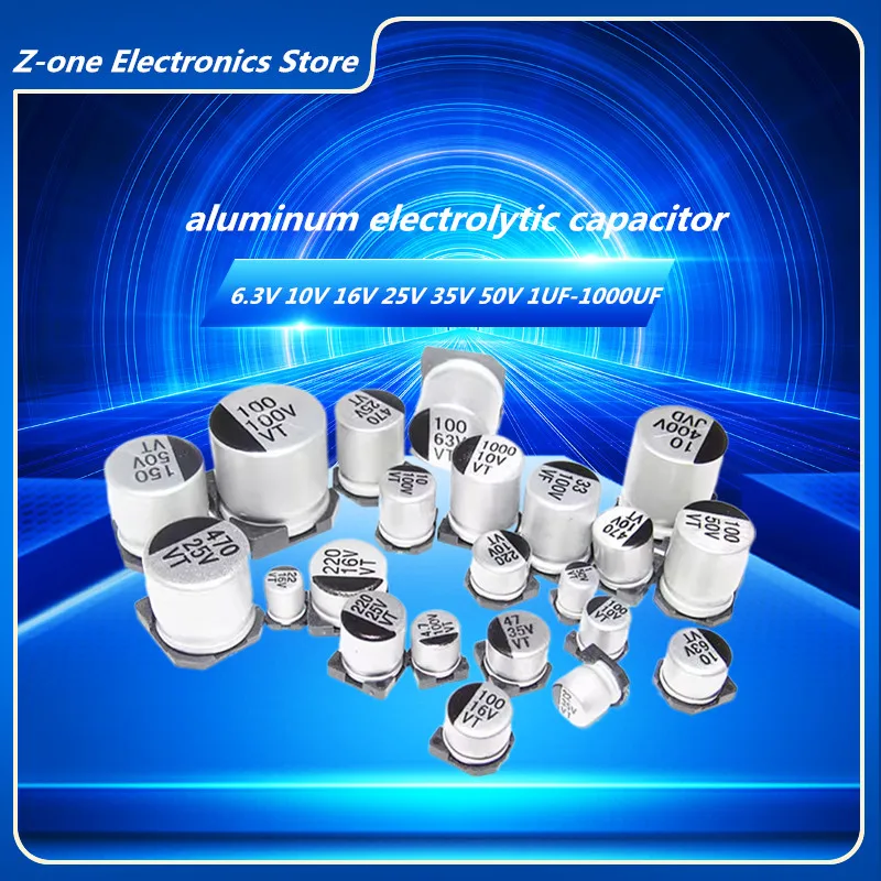 

10PCS SMD 6.3V 10V 16V 25V 35V 50V 1UF 2.2UF 4.7UF 10UF 22UF 47UF 100UF 220UF 330UF 470UF 1000UF Aluminum Electrolytic Capacitor