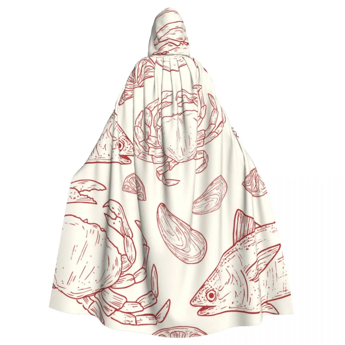 

Unisex Witch Party Reversible Hooded Adult Vampires Cape Cloak Red Natural Fish Lobster Sea Print