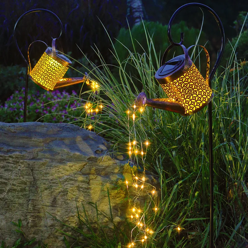 

Outdoor Solar LED Light Watering Can Sprinkles Fairy Shower Waterproof Lantern Kettle Lamp Installed Light String Garden Decor