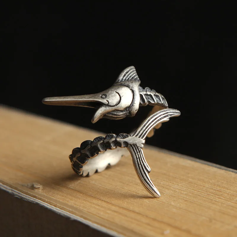 

Buyee 925 пробы Серебряное уникальное кольцо для пальца, Отличное яркое Открытое кольцо Marlin для женщин, мужчин, животные, рыба, панк-рок ювелирные изделия, круг