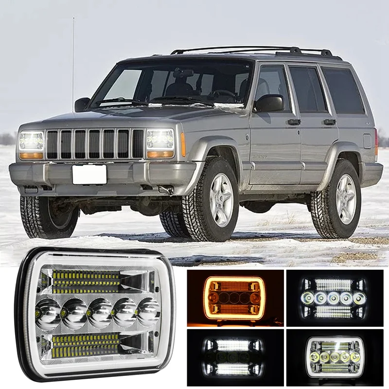 

Car 7X6inch 5X7 LED Headlight H4 9003 3 Rows LED Headlights Angel Eyes For 1986-1995 Jeep Wrangler YJ 1984-2001 Cherokee