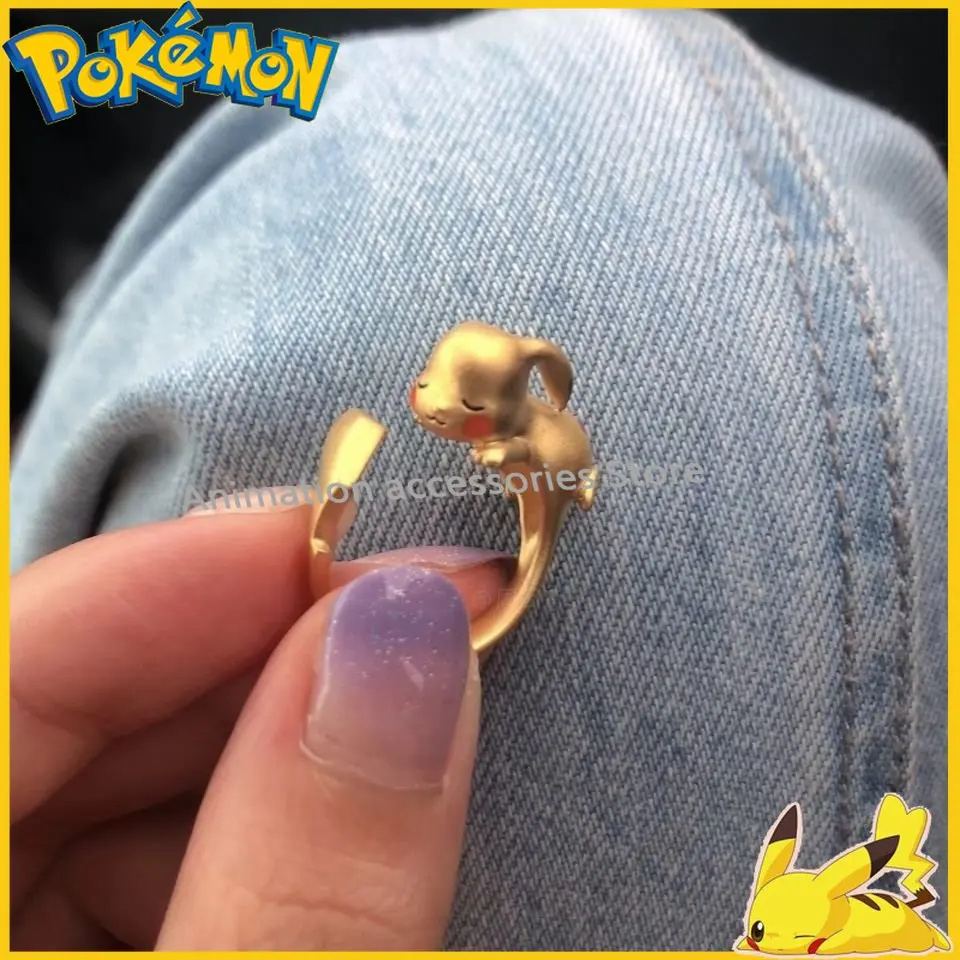 

Anime Pokemon Pikachu Ring Gold Plated Cute Openning Adjustable Peripheral Jewelry Gift
