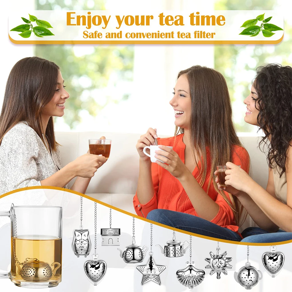 

9 Pieces Tea Strainer Multiple Stainless Steel Various Styles Rust-proof Attached Hook Tea Filters for a Variety of Teas