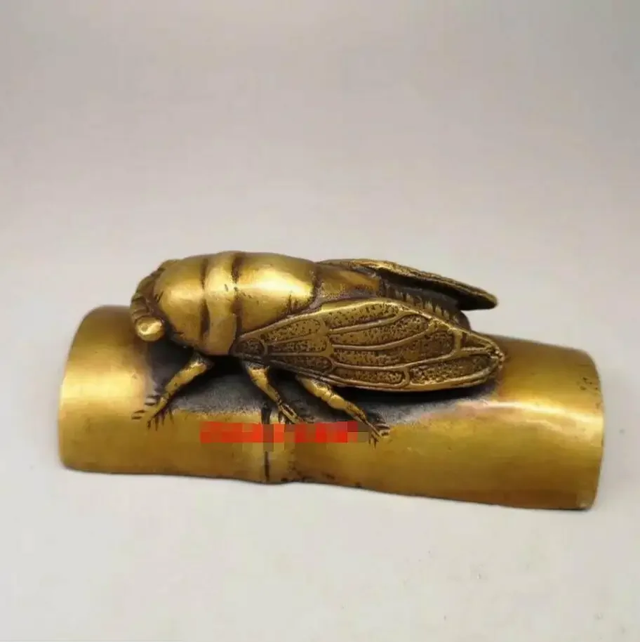 Медь Satue Чистый желтый Kaiguang Fengshui антикварное украшение античная всячина цикада