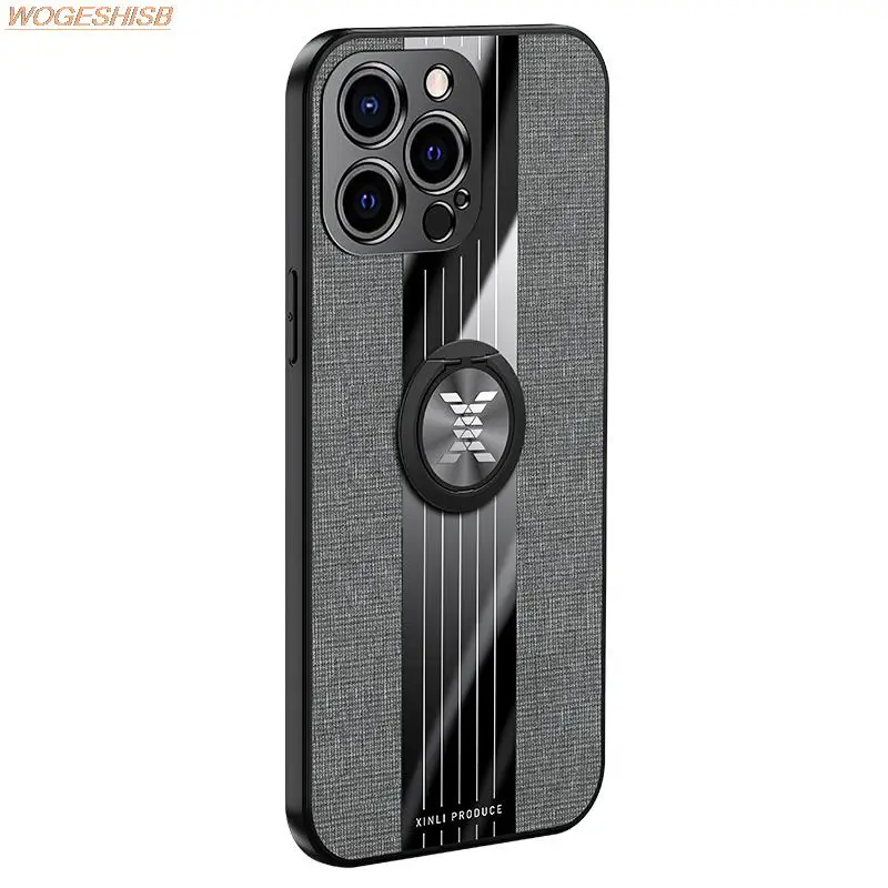 

Luxury Cloth Fabric Phone Case for iPhone 13 12 11 Pro Xs Max X XR 7 8 6 6s Plus SE Magnetic Finger Ring Holder Cover Coque