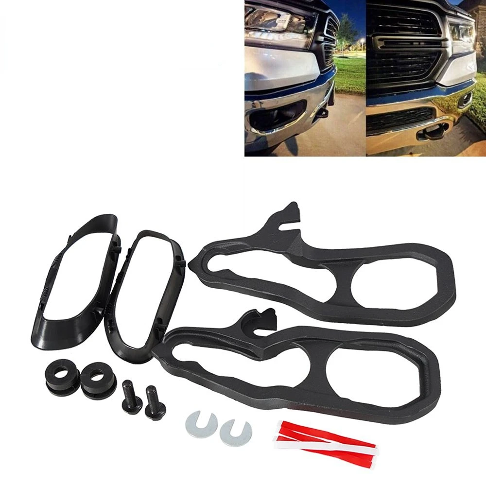 

Left Right Heavy Tow Hooks With Hardware For Dodge Ram 1500 DT 3.6L 5.7L Engine 2019-2022 Replaces 82215268AB 68272945AB Black