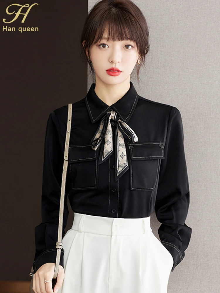 

H Han Queen Autumn Winner Blusas Basic Office Casual Blusas Vintage Tops Elegant Chiffon Blouse Women Loose Professional Shirts