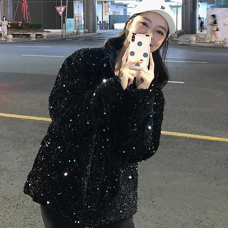 Sequins Design Puffer Jackets for Women Winter Clothing Teenage Girls Bubble Coats Korean Fashion Trends Bling Bling Streetwear