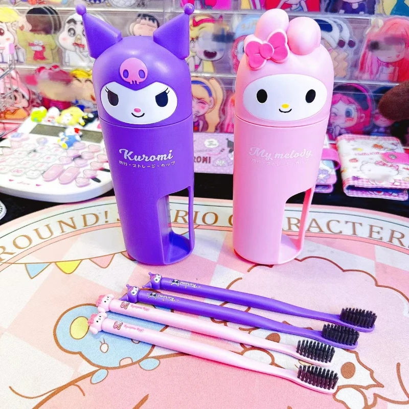 

Kawaii Sanrio Anime Kuromi My Melody Mouthwash Cup Hello Kitty Cute Cartoon Journey Soft Toothbrush Set Portability