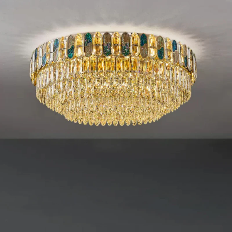 

Светодиодный круглый потолочный светильник в стиле арт-деко, лампа из нержавеющей стали цвета золото с кристаллами, s. Потолочный светильник для фойе