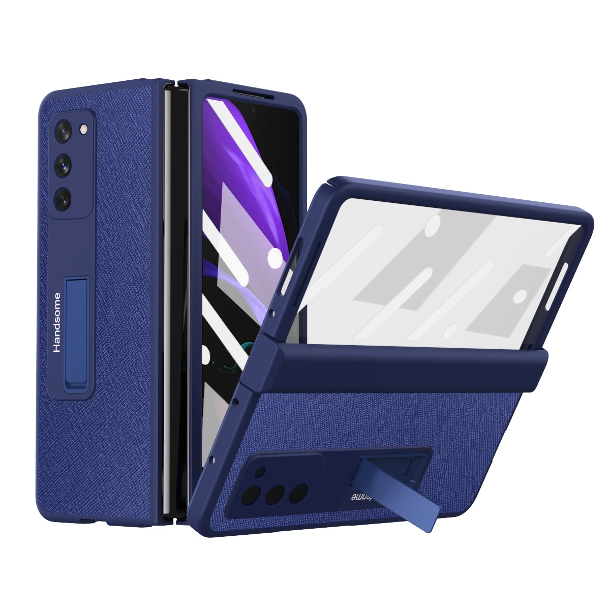 

Hinge Coverage Invisible Kickstand Armor Protection Case for Samsung Galaxy Z Fold 2 5G Cross Pattern Cover with Screen Glass