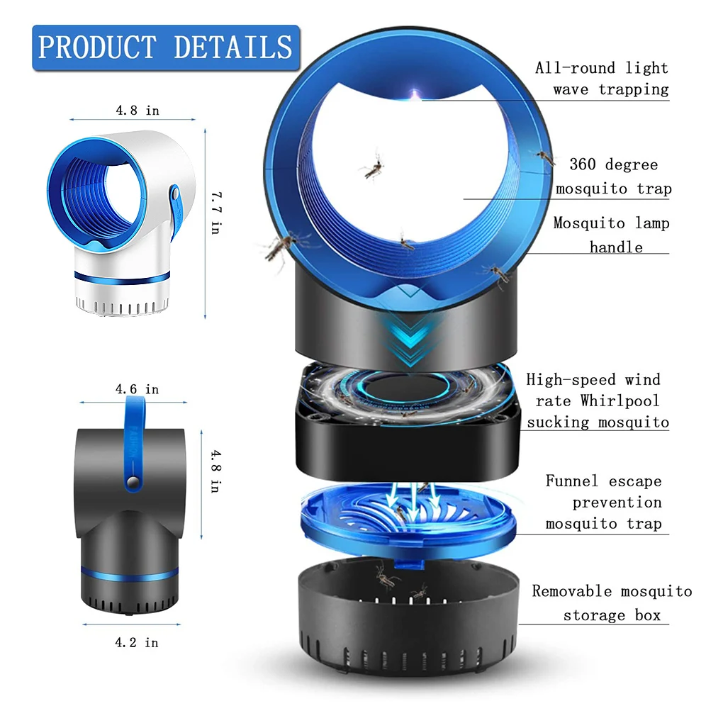 

Pest Light USB 5W Electric Indoor Bug Fly Light Low-noise Washable Insect Catcher Lamp with LED, Black