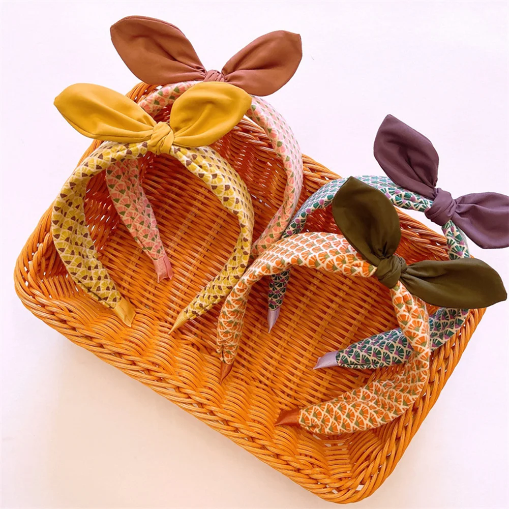

Children's Plaid Headband With Rabbit Ears Hair Band Cloth Color Contrast Hair Hoop Headdress Bowknot Hoop Shattered Hair Hoop