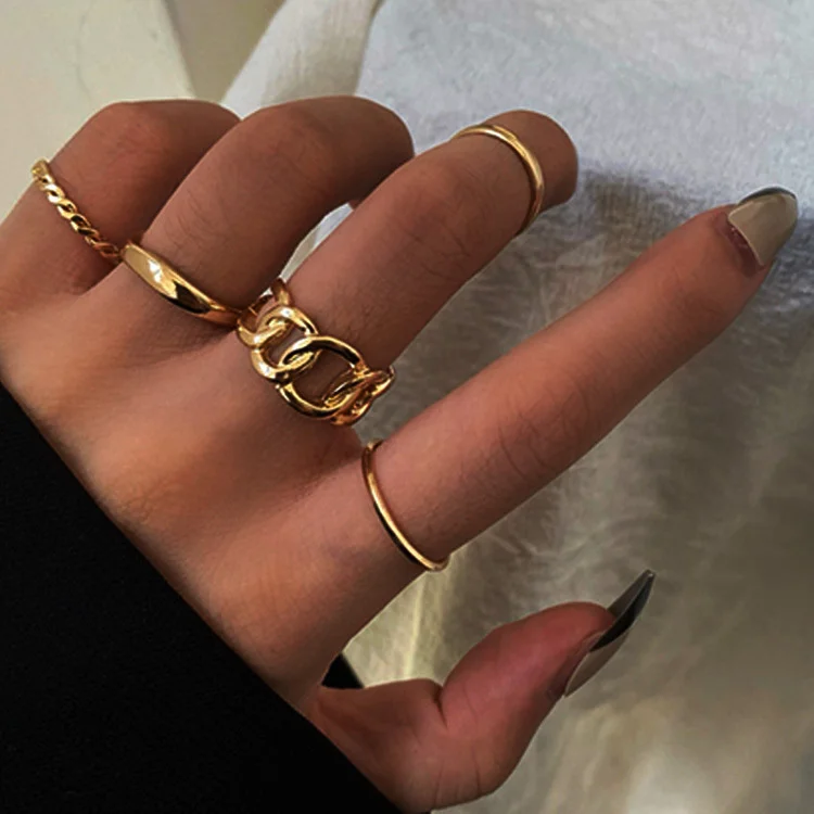 

Vintage Open Rings Simle Punk Metal Rings for Women Man Geometric Finger Joints Rings 5-piece Jewelry Ring Sets Fashion 2021