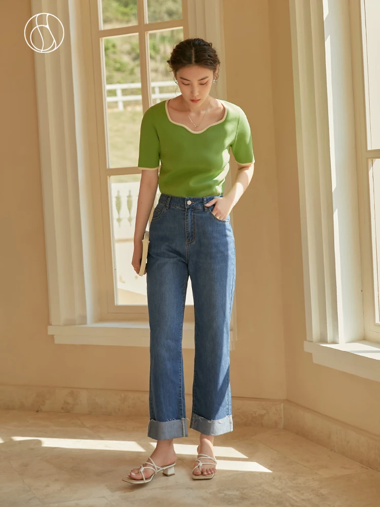 

DUSHU Summer 2022 New Women Denim Jeans Classic Simple Straight Loose Slim High Waist Casual Commute Female Trousers Bottoms