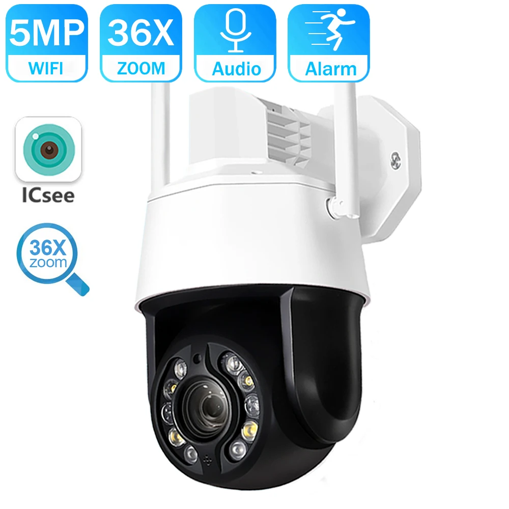 

5MP PTZ Wifi Camera 36xZoom HD Wireless IP Camera Max 100M Nigtvision AI Human Detection Two Way Audio Outdoor ICSEE H.265X