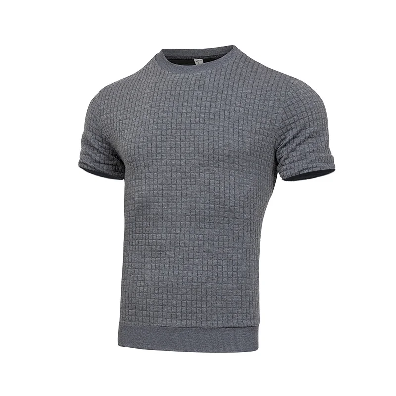 

Fashion small square cotton t men's clothing waffle summer new youth round neck short sleeves