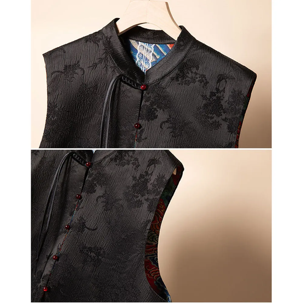 Новый китайский ретро-стиль в национальном стиле двусторонний жилет с вышивкой