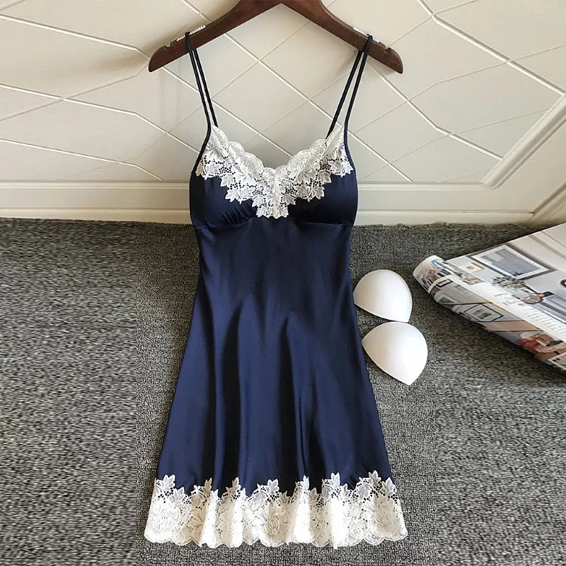 

Ночная сорочка женская кружевная, пикантная шелковая ночная рубашка для сна в стиле пэчворк, свадебное нижнее белье