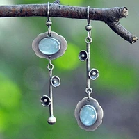 vintage round blue stone flower earrings classic simplicity metal silver color dangle earrings for women jewelry