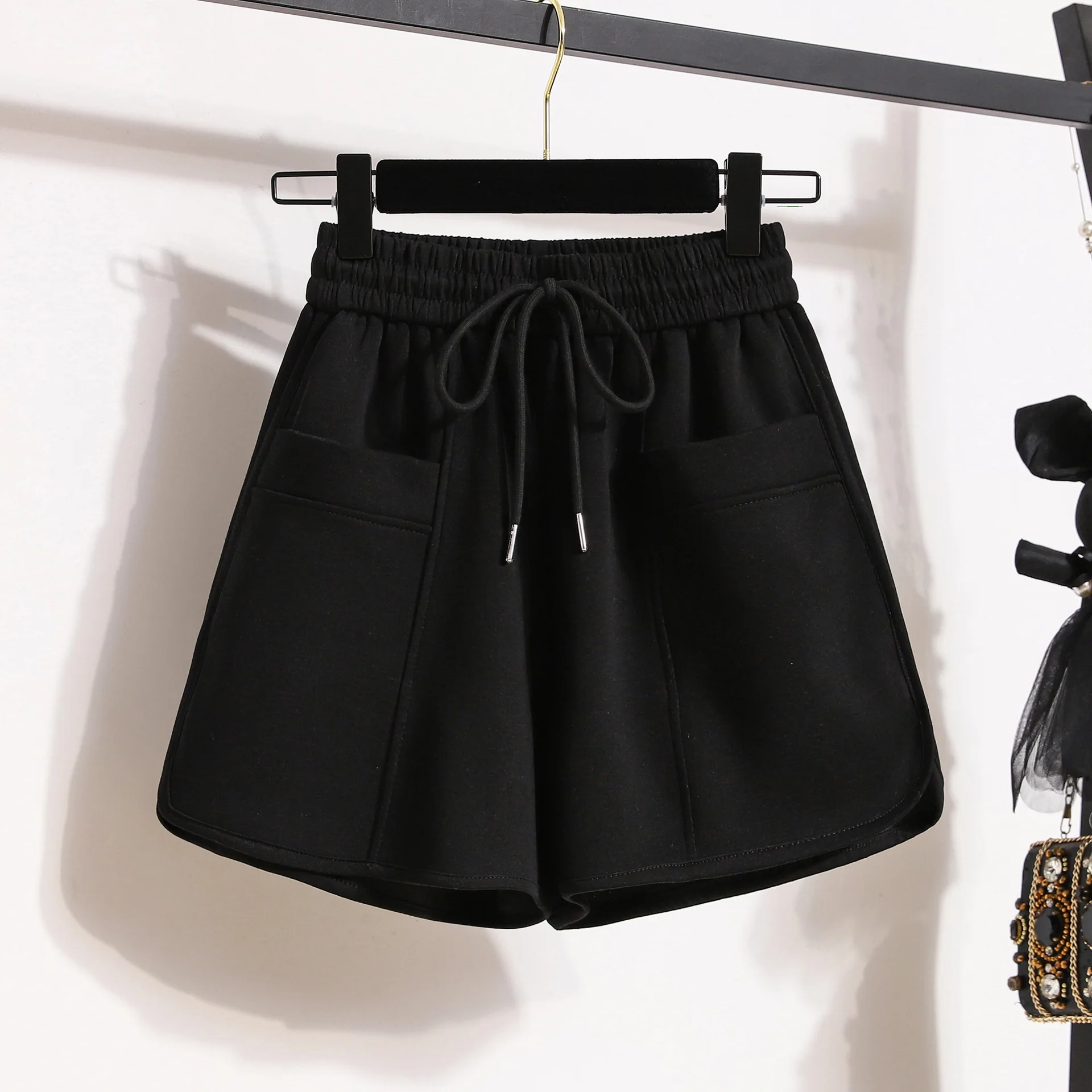 Casual Shorts Women Summer 2023 Candy Color Elastic Waist Sweatshort With Double Pokcets Korean Style Cotton Breathable Shorts