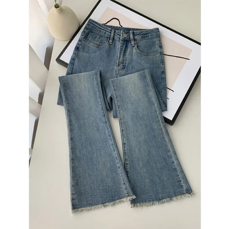 

Famale Casual High-Waisted Jeans With Raw Edge Flared Pants 2023 New Spring Korean Fashion Women's Streetwear Clothing U471