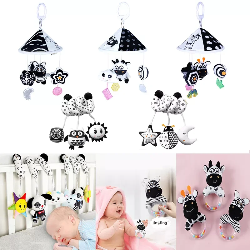 

And White Baby Rattle Bed Hanging Bed Around Animals Wind Chime Soft Baby Toys 0-12 Months Music Crib Stroller Hanging Toy