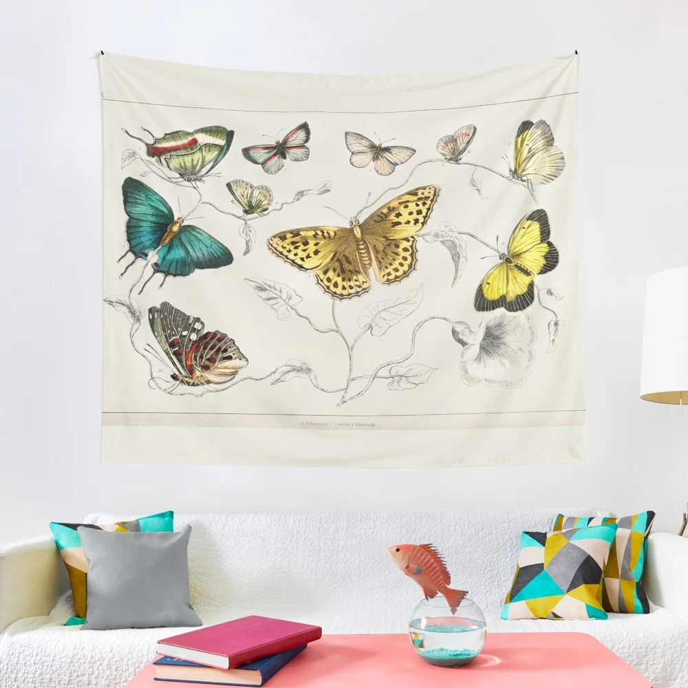 

Butterfly Tapestry Wall Hanging - Vintage Beige Tapestry Wall Blanket Black Butterfly Room Decor for Bedroom Living Room Dorm