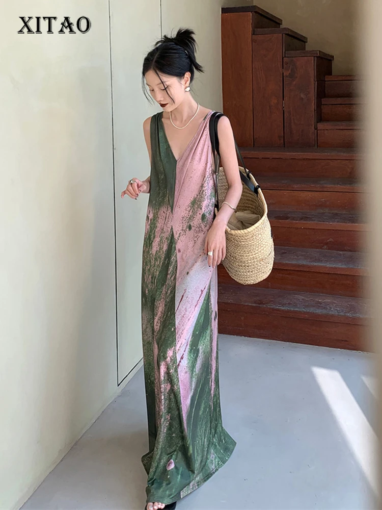 

XITAO Sexy Strapless Dress Fashion Women Print Pattern Goddess Fan Casual Style 2023 Summer Backless Sleeveless Dress WLD16188