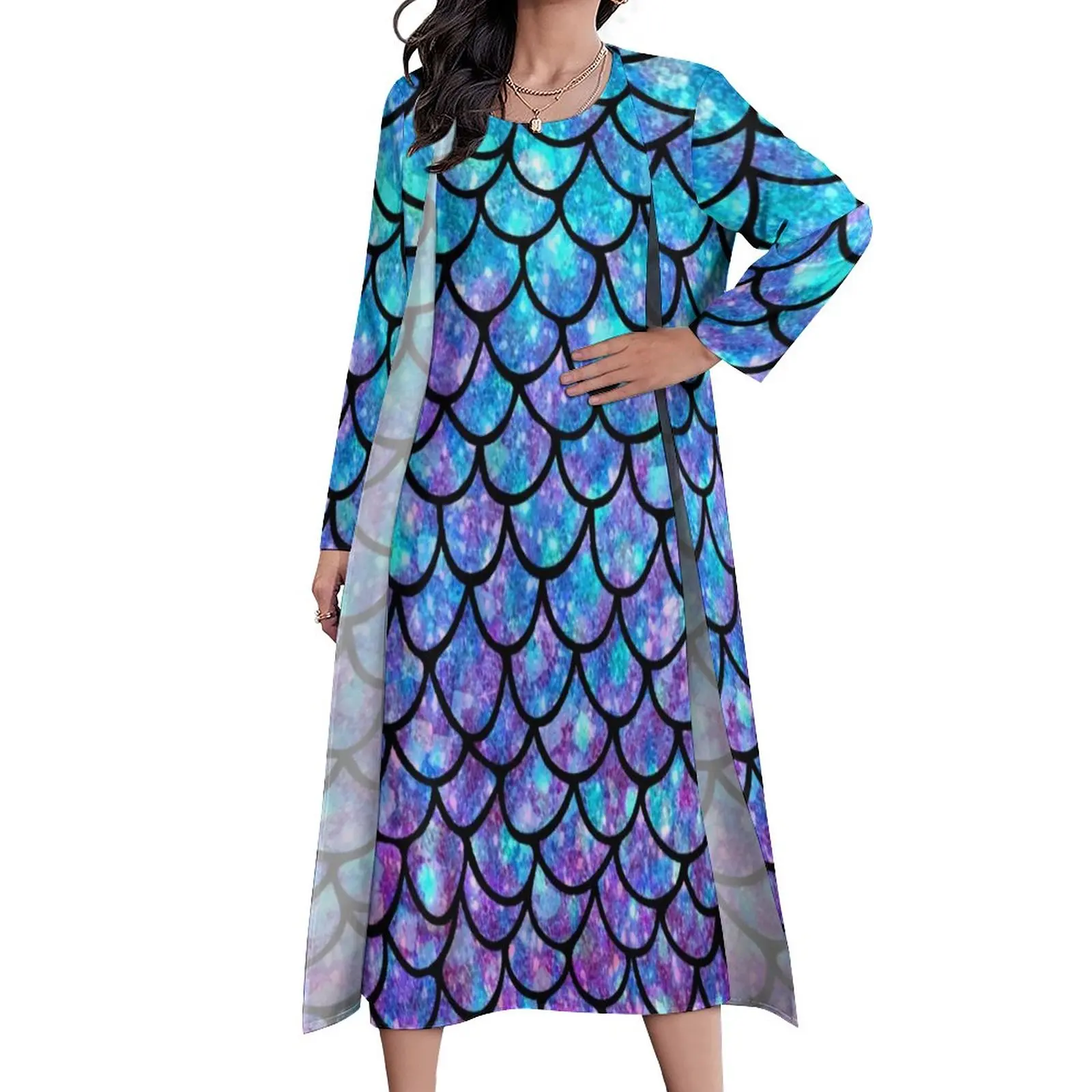 

Женское винтажное платье-макси с юбкой годе, весеннее длинное платье фиолетового и голубого цвета с абстрактным брызговым узором в богемно...