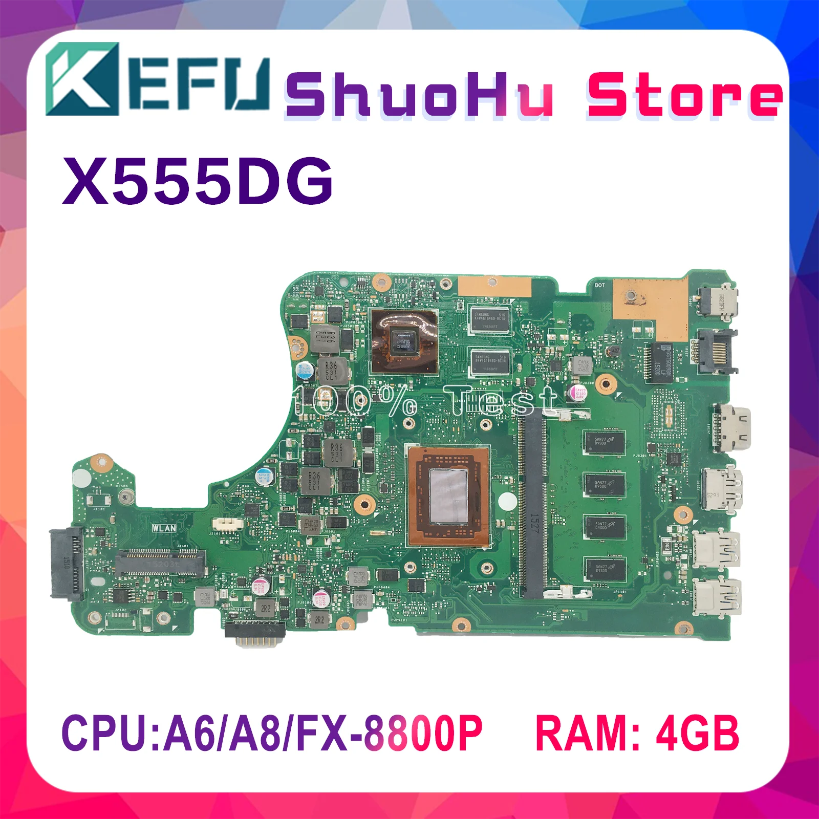 

X555DG Mainboard For ASUS X555DA A555YA X555YI Laptop Motherboard With A6-7310P A8-7410P FX-8800P 4GB RAM Test Work 100%