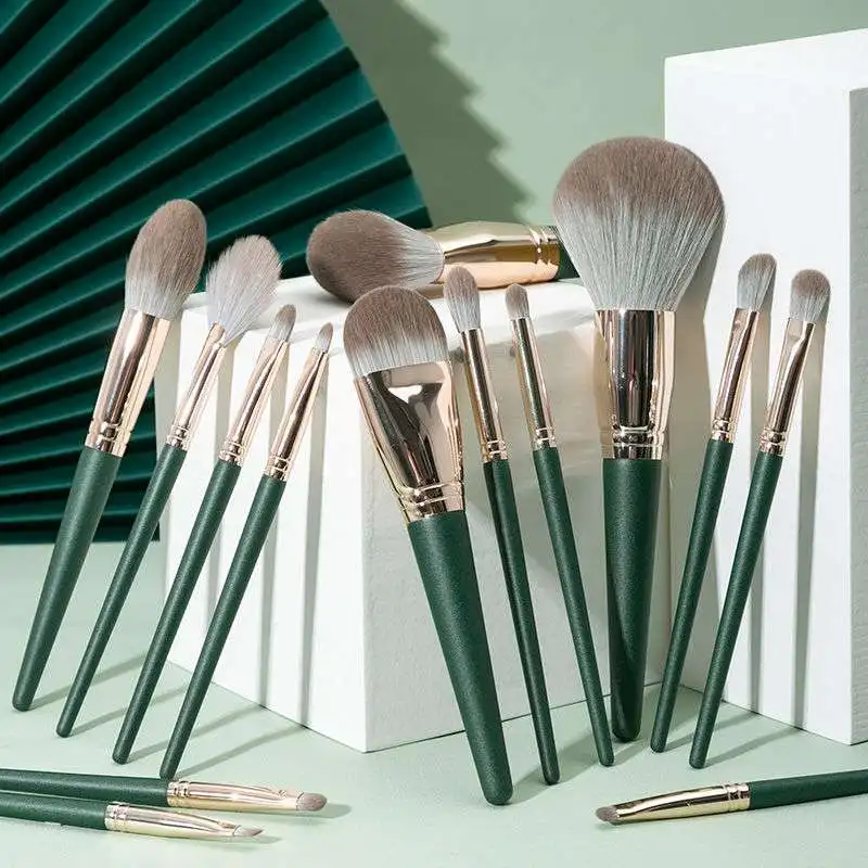

14pcs Makeup Brushes Set Green Eyeshadow Powder Foundation Eyebrow Beauty Face Eye Brushes Kit Cosmetics Tools