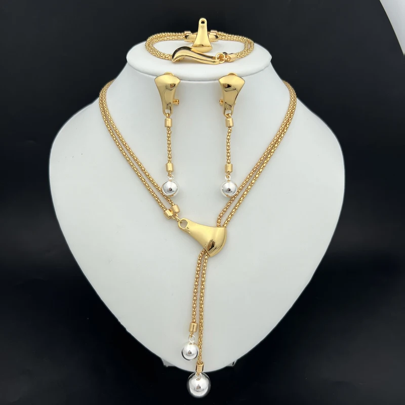 Dubai Luxury Jewelry For Women Latest Design Italian Gold Color Necklace Earrings African Big Jewelry Wedding Party Gift