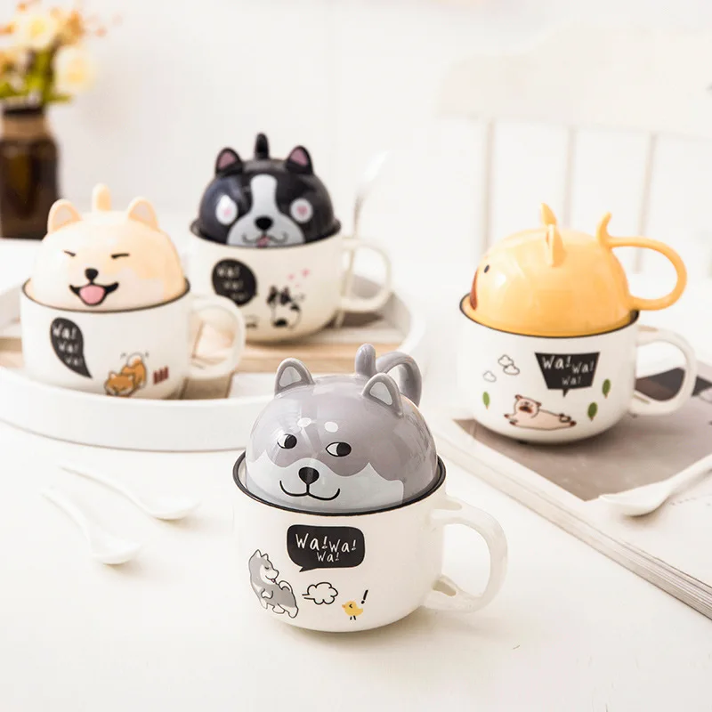 

350ml Kawaii Shiba Inu Mug Cute Cartoon Ceramics Mug With Lid and Spoon Coffee Milk Tea Mugs Breakfast Cups Drinkware Gifts