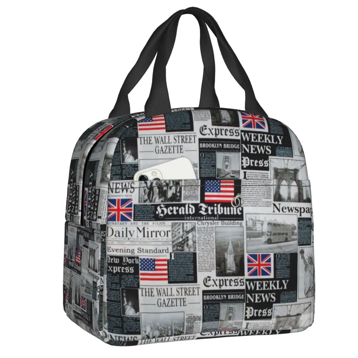 

London UK Flag British USA Pattern Lunch Bag Portable Thermal Cooler Insulated Bento Box For Women Kids School Food Tote Bags