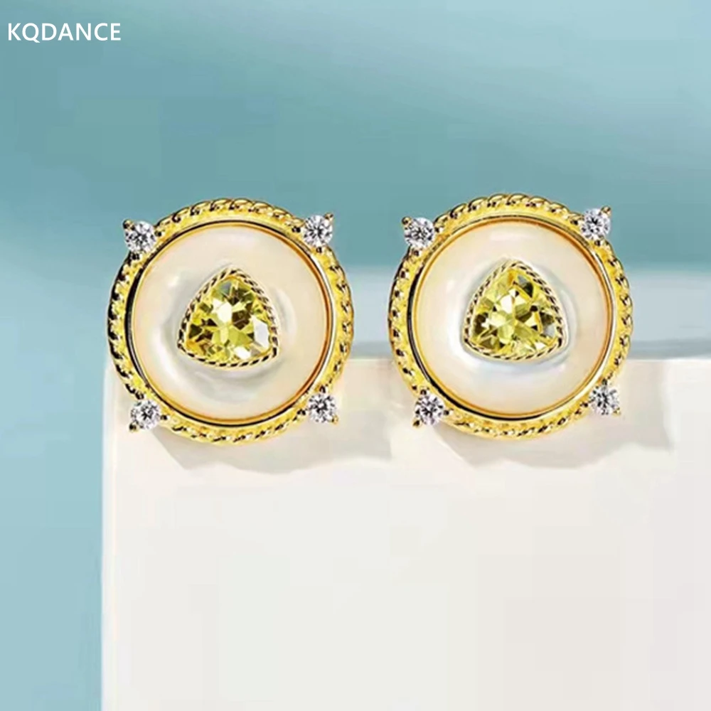 

KQDANCE 925 Sterling Silver With Mother of pearl Natural Stone Earrings/Necklace Gold plated Lab Yellow/purple Diamond Jewelry