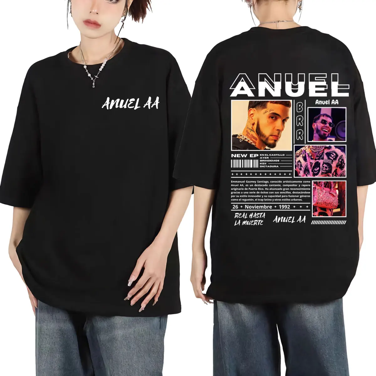 Rapper Anuel AA Graphic T Shirts Fashion Hip Hop Y2k Streetwear Short Sleeve T-shirt Men's Women's Casual Loose Cotton T-shirts