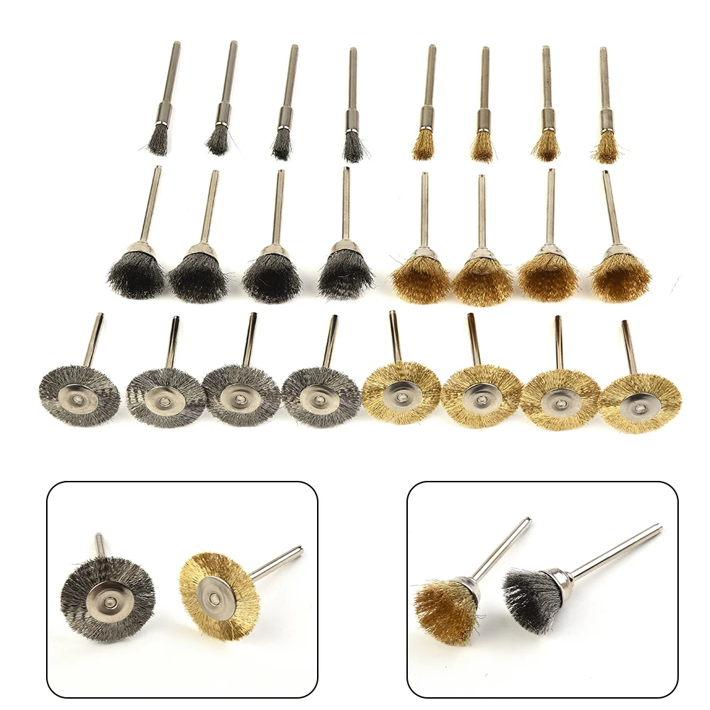 24pcs Brass Wire Brushes Stainless Steel Brush Electric Grinding Brush T-shaped Small Brush Accessories Rotary Tool Kit
